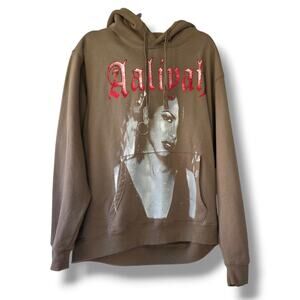 Aaliyah Size L Hoodie Pull Over Sweatshirt Kangaroo Pocket Brown Oversize Cotton